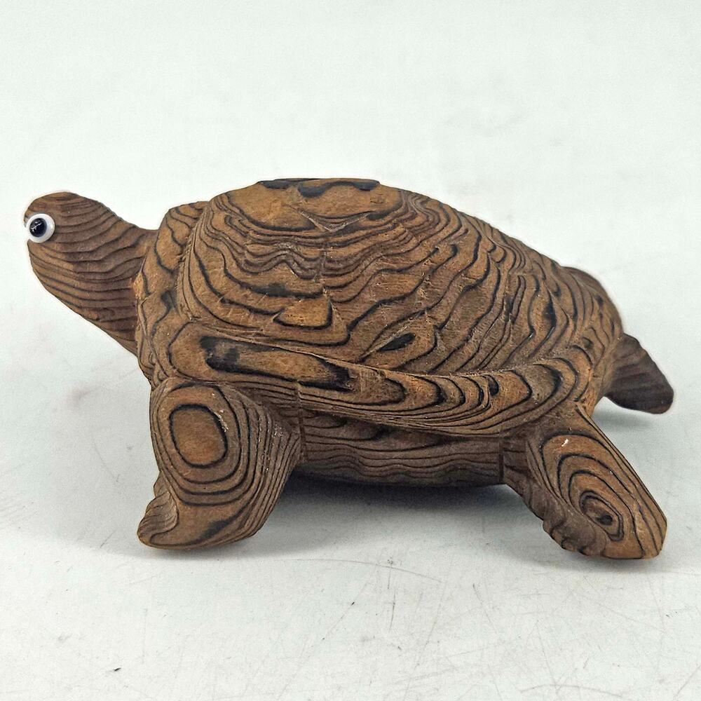 Vintage Crypyomeria Cedar Wood Turtle Figurine Wooden Hand Carved Folk Art Japan
